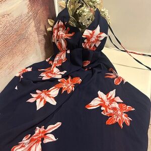 Women’s Navy Spaghetti Strap Maxi Dress with Floral Print